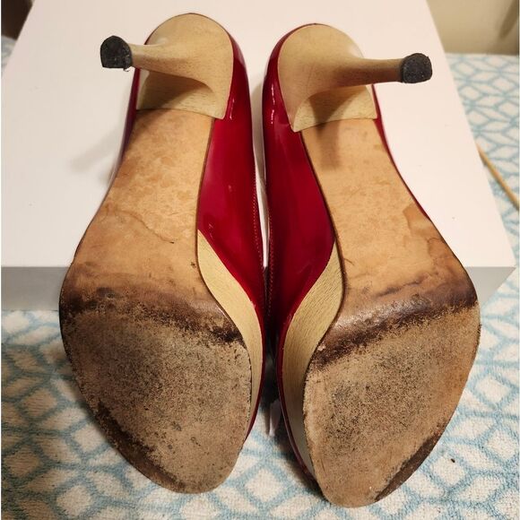 Stuart Weitzman Avignon Red Patent Leather Peep Toe Platform Pumps sz.8 Ret $425 - Picture 10 of 11